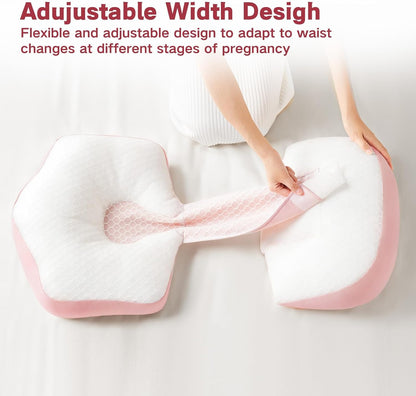 Pregnancy Pillow, Portable Maternity Pillow for Pregnant Women, Travel Wedge Pillow for Side Sleeper, Relief Body Pillow Support for Back, Belly, Waist, Removable & Adjustable Cover, Pink